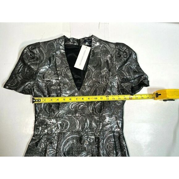 French Connection Art Deco Metallic Dress Silver Deep V Cocktail Party - Picture 12 of 16